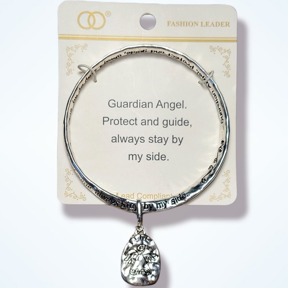 Guardian Angel Charm Inspirational Twisted Bangle Bracelet.